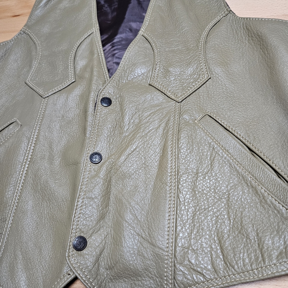 Vintage Western Leather Cowboy Vest Medium - Picture 5 of 9